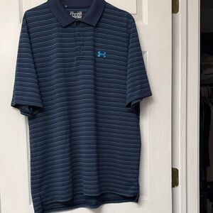 Under Armour Men's Blue Striped Polo Loose Heat Gear Lg